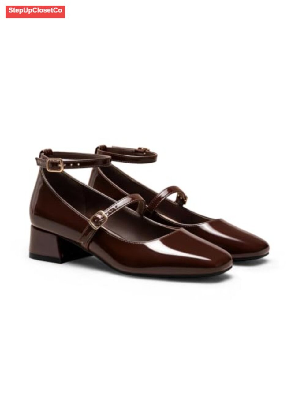 Mary Jane Pumps Women Chunky Low Heel Faux Leather Square Toe Party
